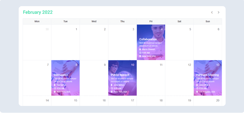 Elementor event calendar widget