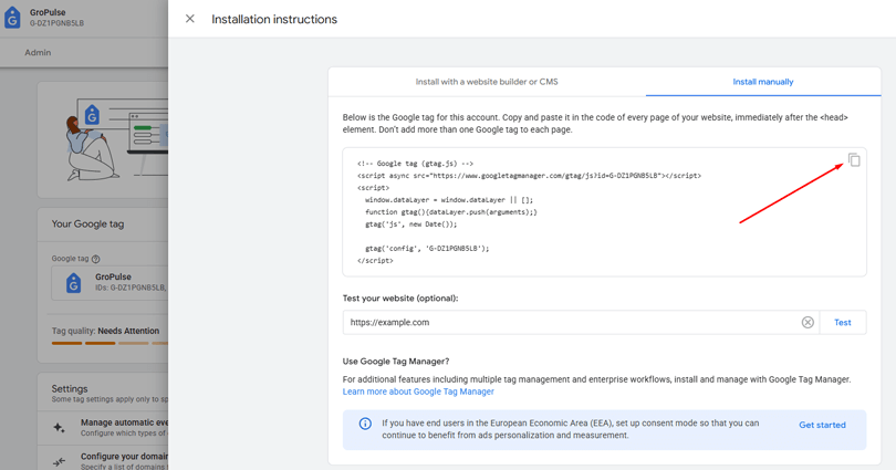 Copy GA4 tracking script