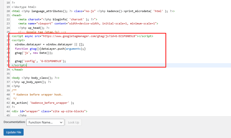 Paste the tracking code