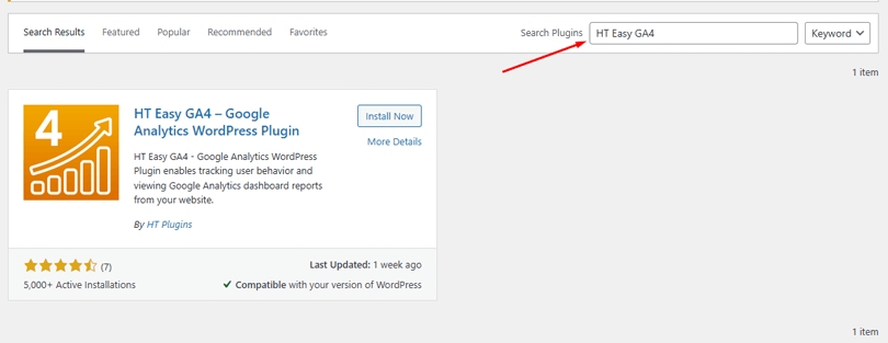 Type "HT Easy GA4" in the search box 