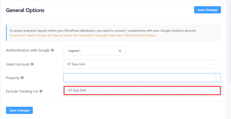 Choose your GA4 account property