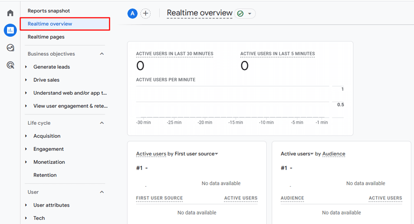 Test installation using GA4 real-time reports