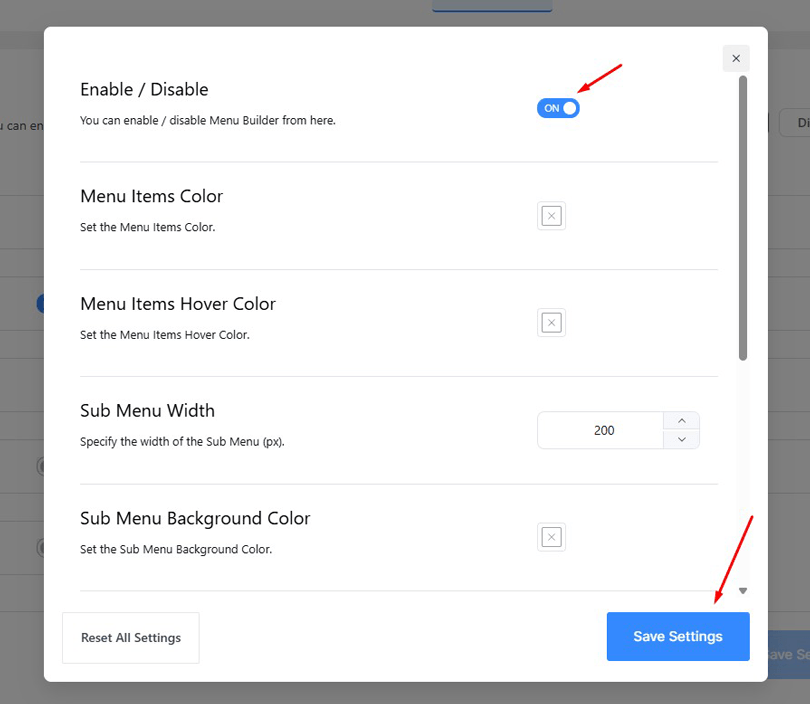 Enable Menu Builder Module