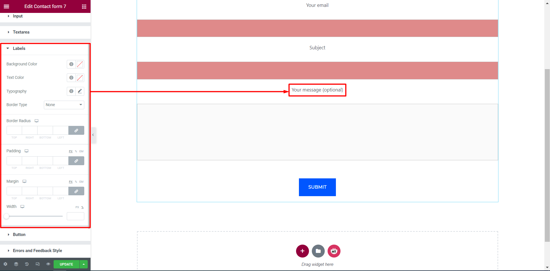 Contact form widget - HT Mega Addons for Elementor