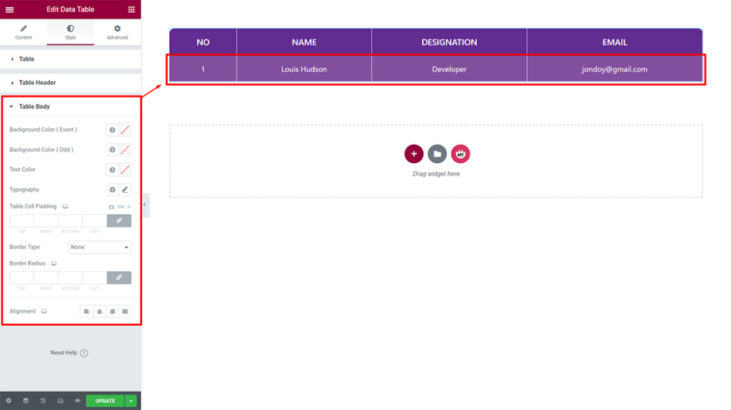 Data Table Widget - HT Mega Addons for Elementor