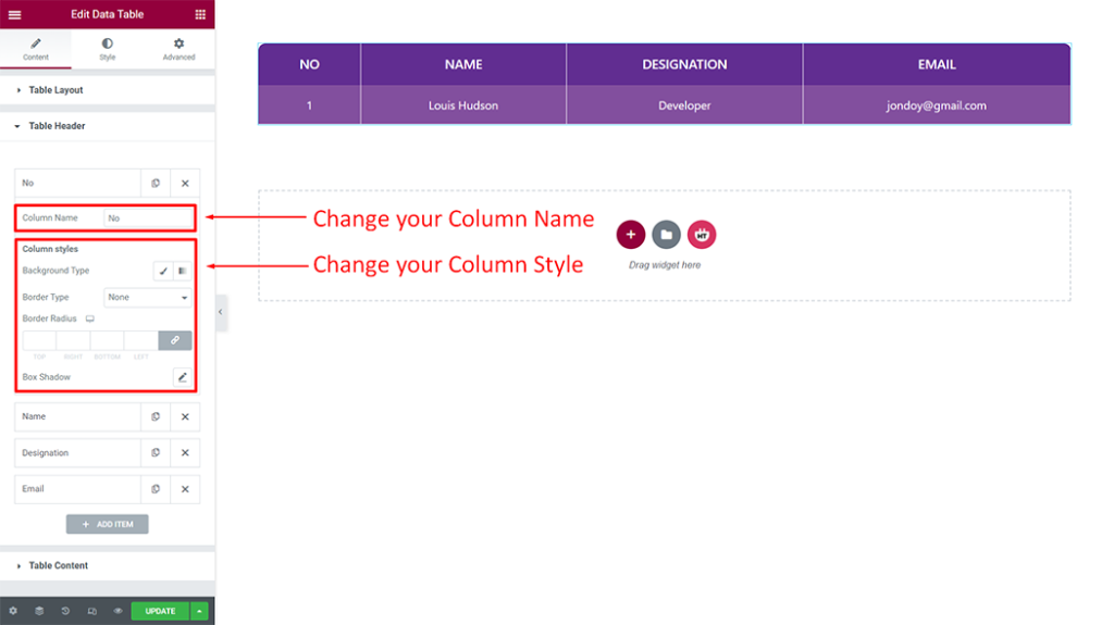 Data Table Widget - HT Mega Addons for Elementor