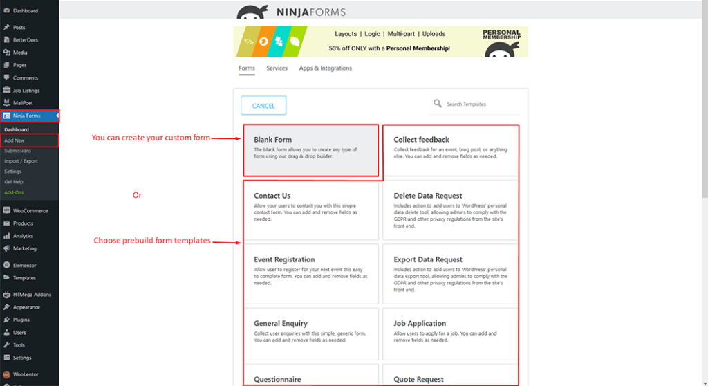 Ninja Form Widget - HT Mega Addons for Elementor