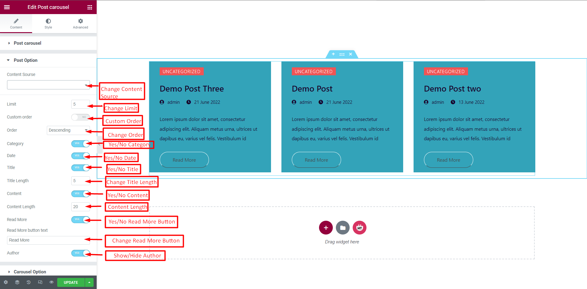 Post Carousel Widget - HT Mega Addons for Elementor