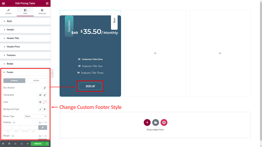 Pricing Table Widget