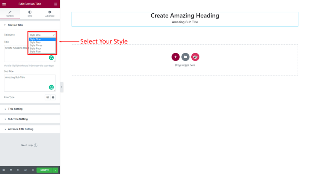 Section Title Widget - HT Mega Addons for Elementor