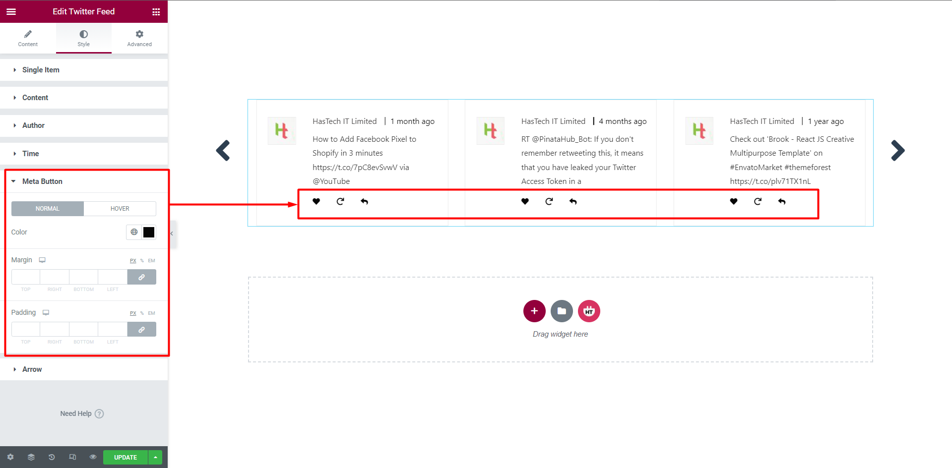 Twitter Feed Widget - HT Mega Addons for Elementor