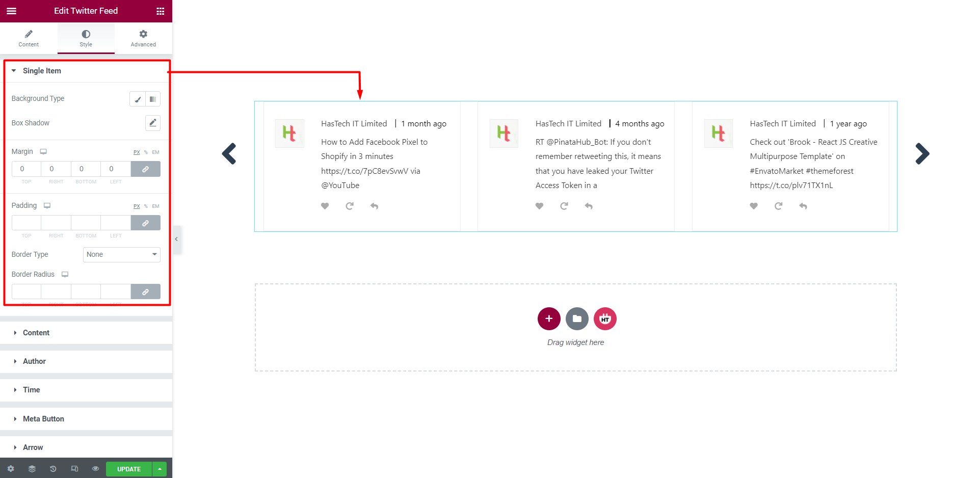 Twitter Feed Widget - HT Mega Addons for Elementor