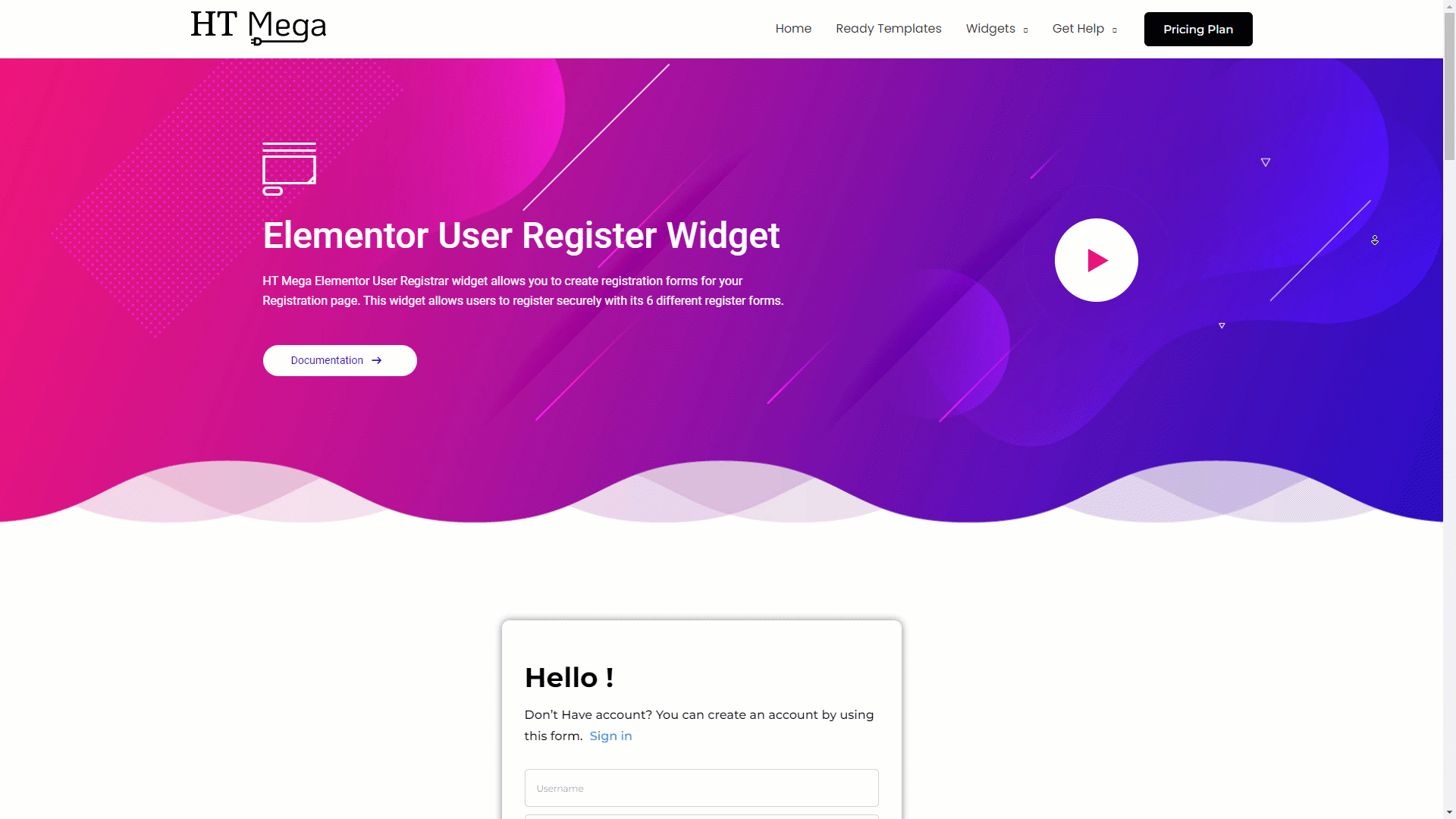User Register Form Widget