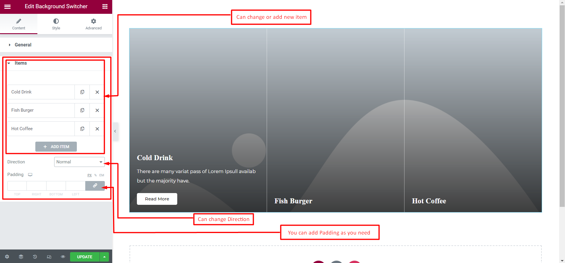Background Switcher Widget - HT Mega Addons for Elementor