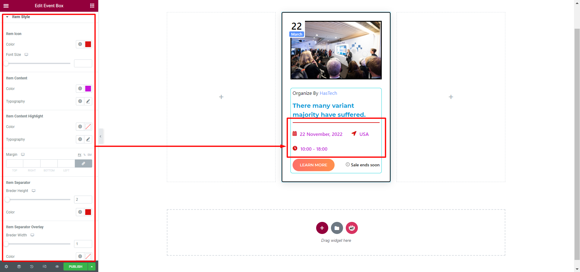 Event Box Widget - HT Mega Addons for Elementor