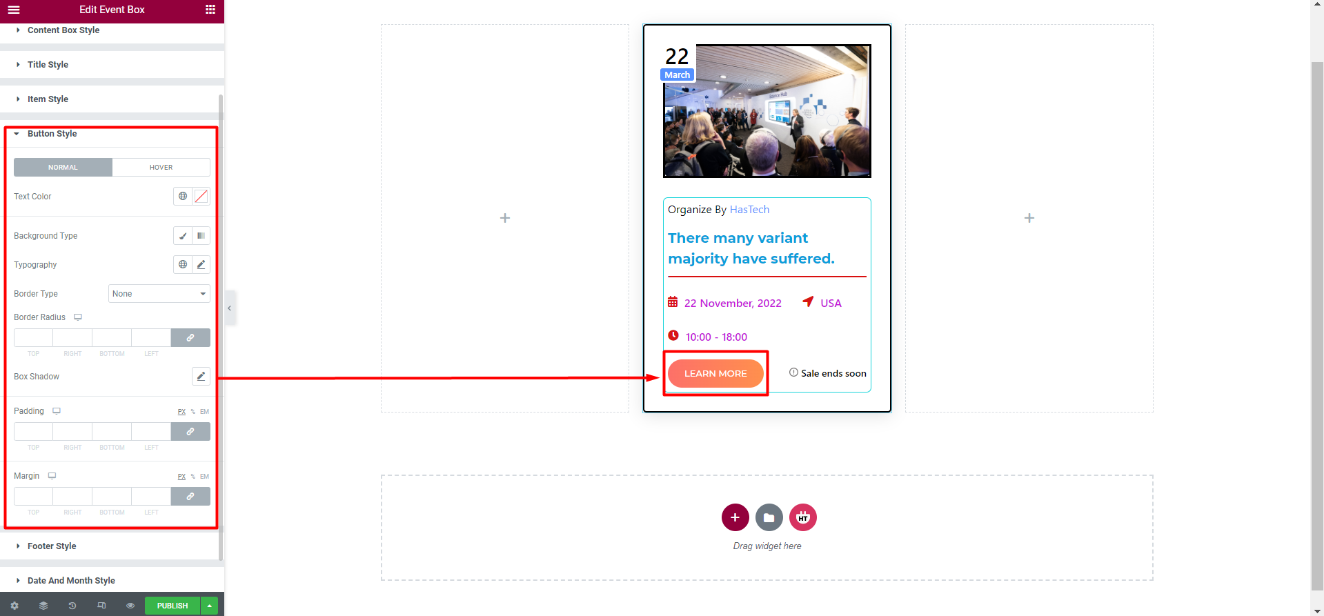 Event Box Widget - HT Mega Addons for Elementor
