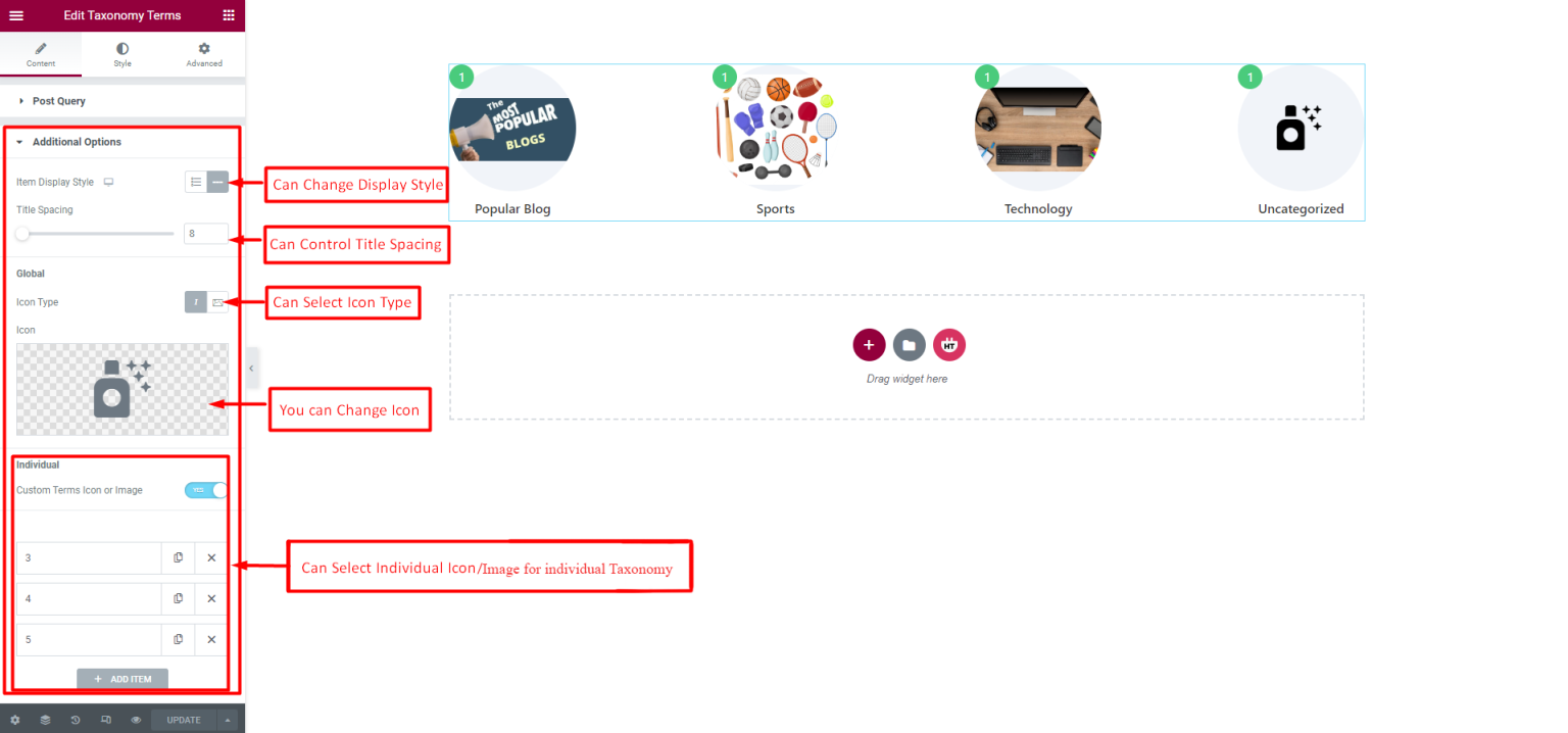 Taxonomy Terms Widget - HT Mega Addons for Elementor