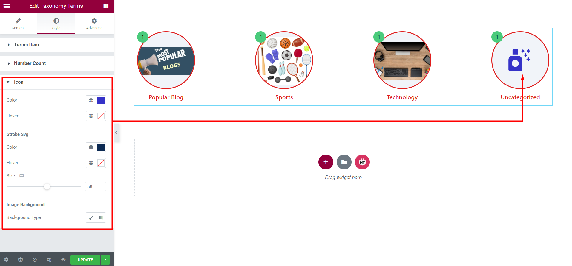 Taxonomy Terms Widget - HT Mega Addons for Elementor