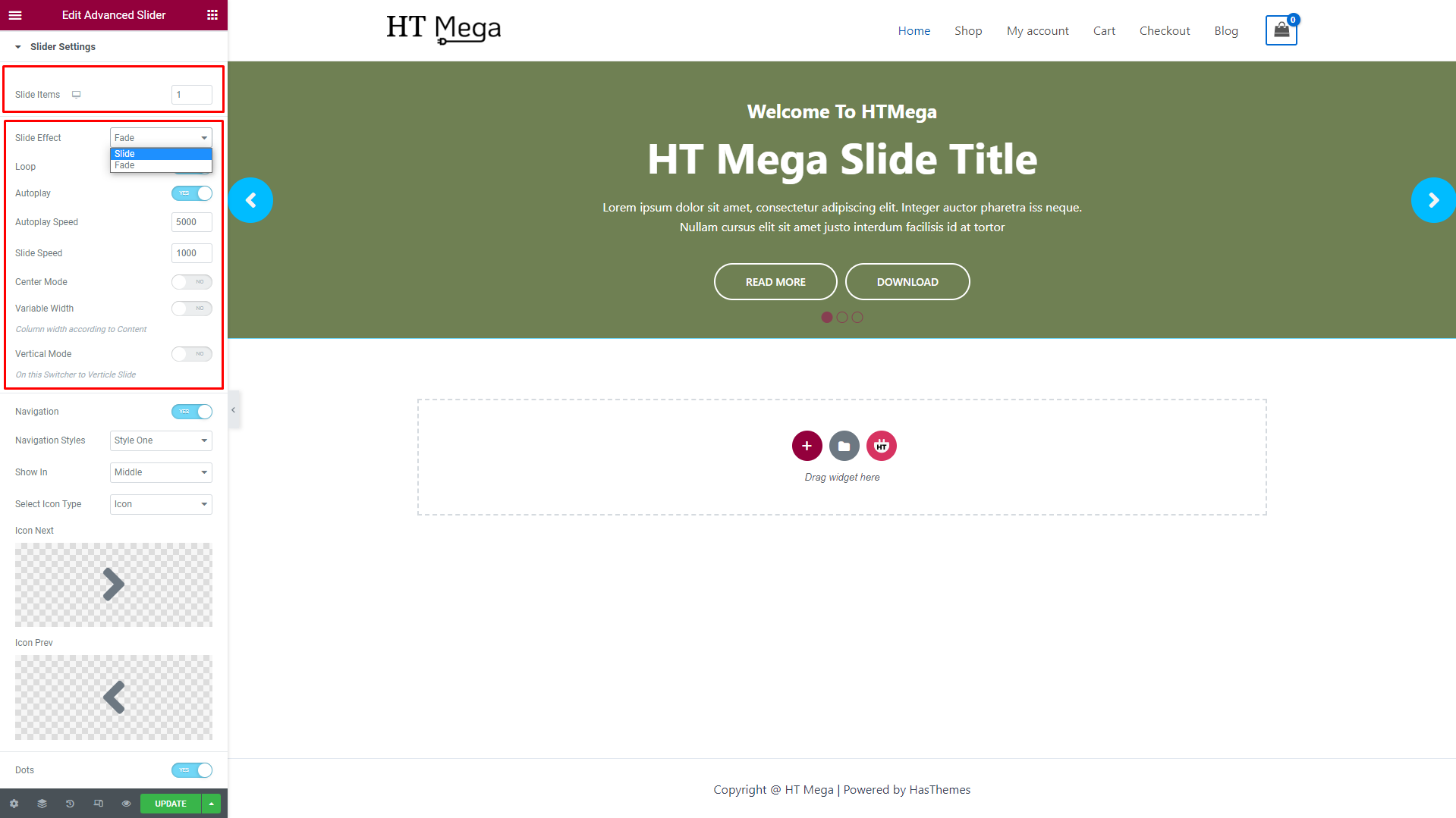 Advanced Slider Widget HT Mega Addons For Elementor